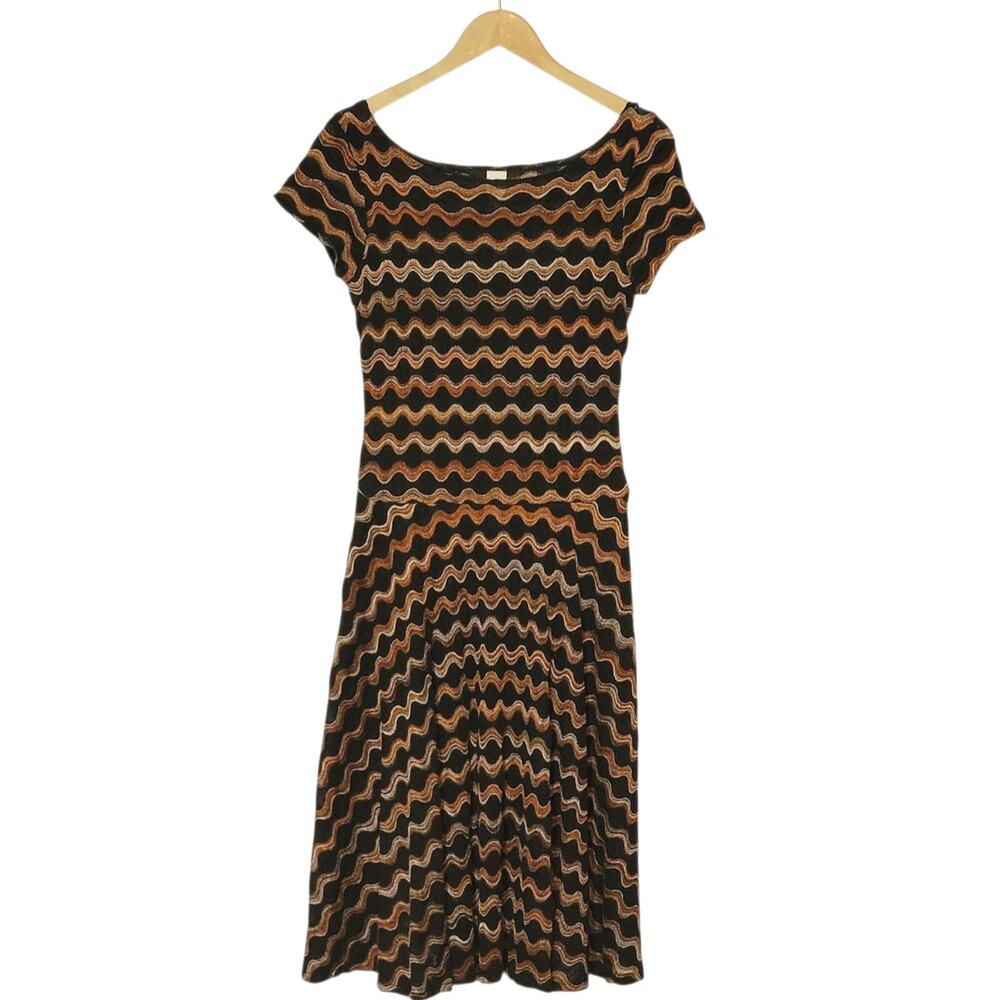 Sangria Chevron A-Line Midi Dress Multicolor Short Sleeve Office Party Fall 6